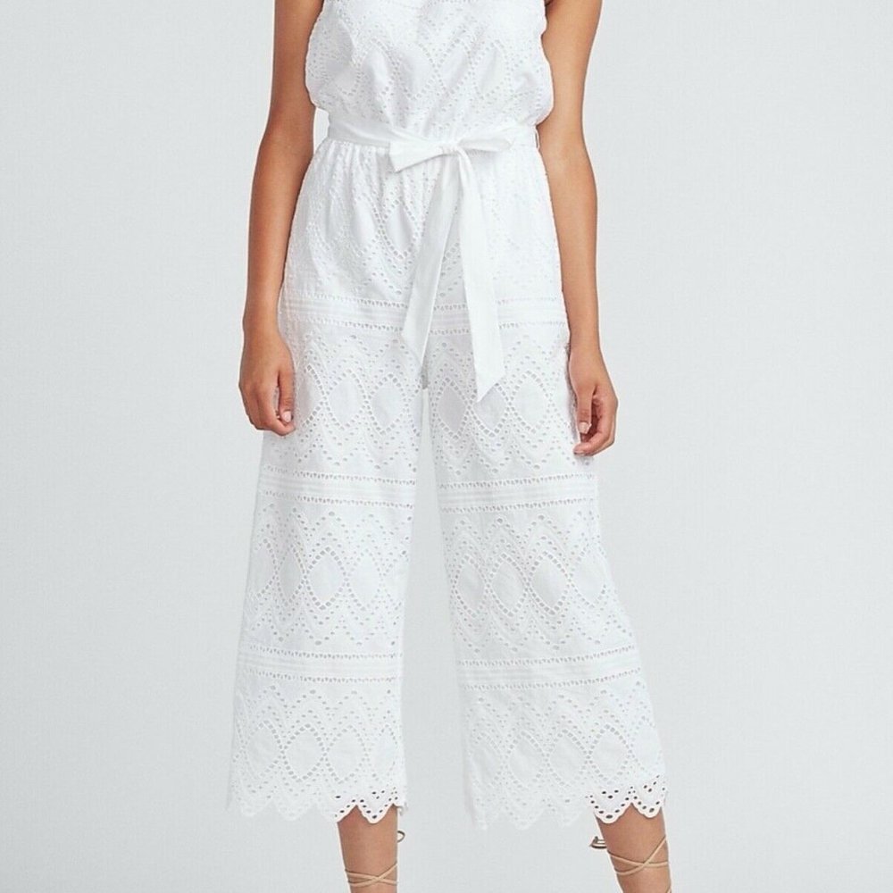 Express White Eyelet Wide-Leg Jumpsuit